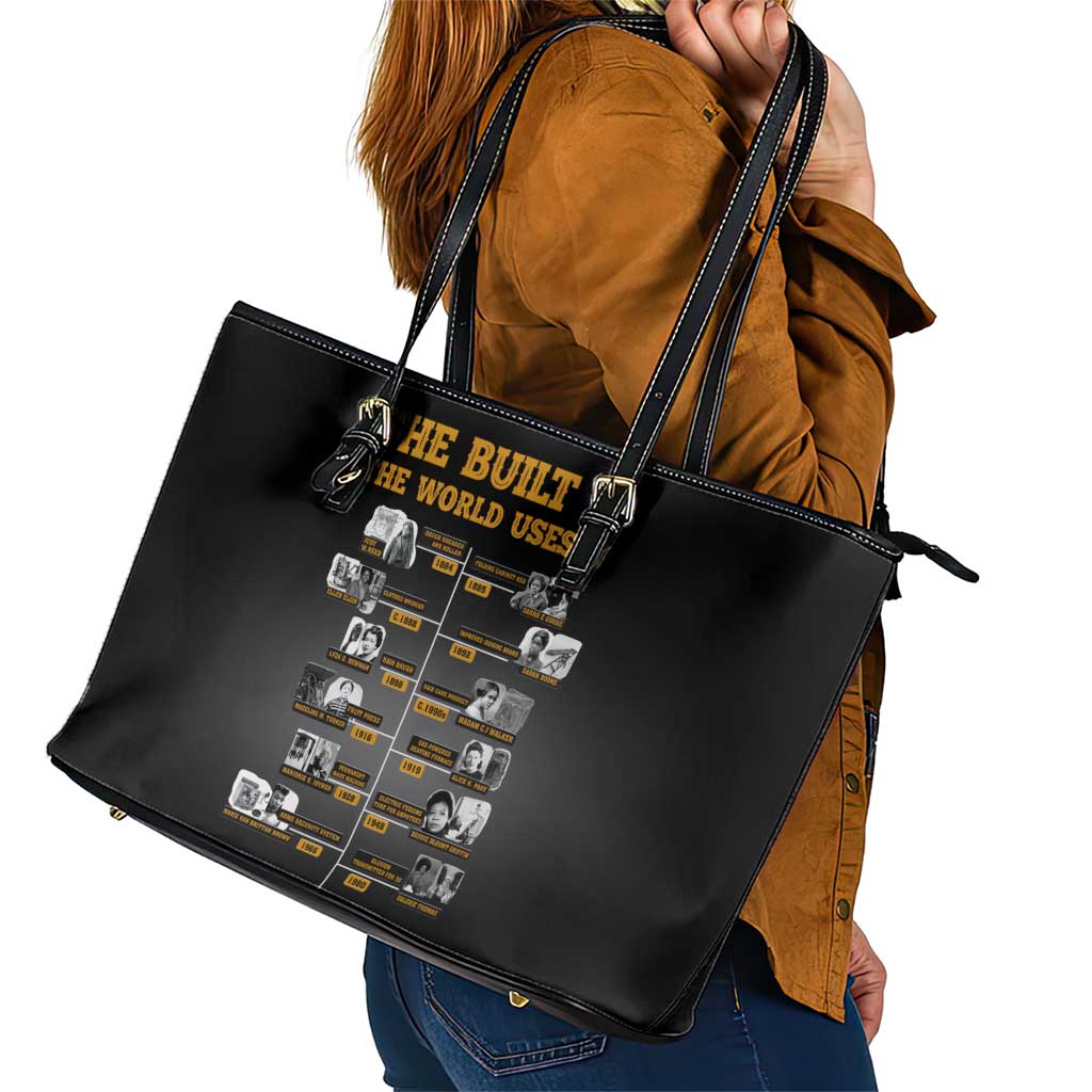 She Built It The World Uses It Leather Tote Bag African Influential Women Innovators Timeline - Wonder Print Shop