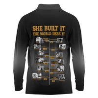 She Built It The World Uses It Long Sleeve Polo Shirt African Influential Women Innovators Timeline - Wonder Print Shop
