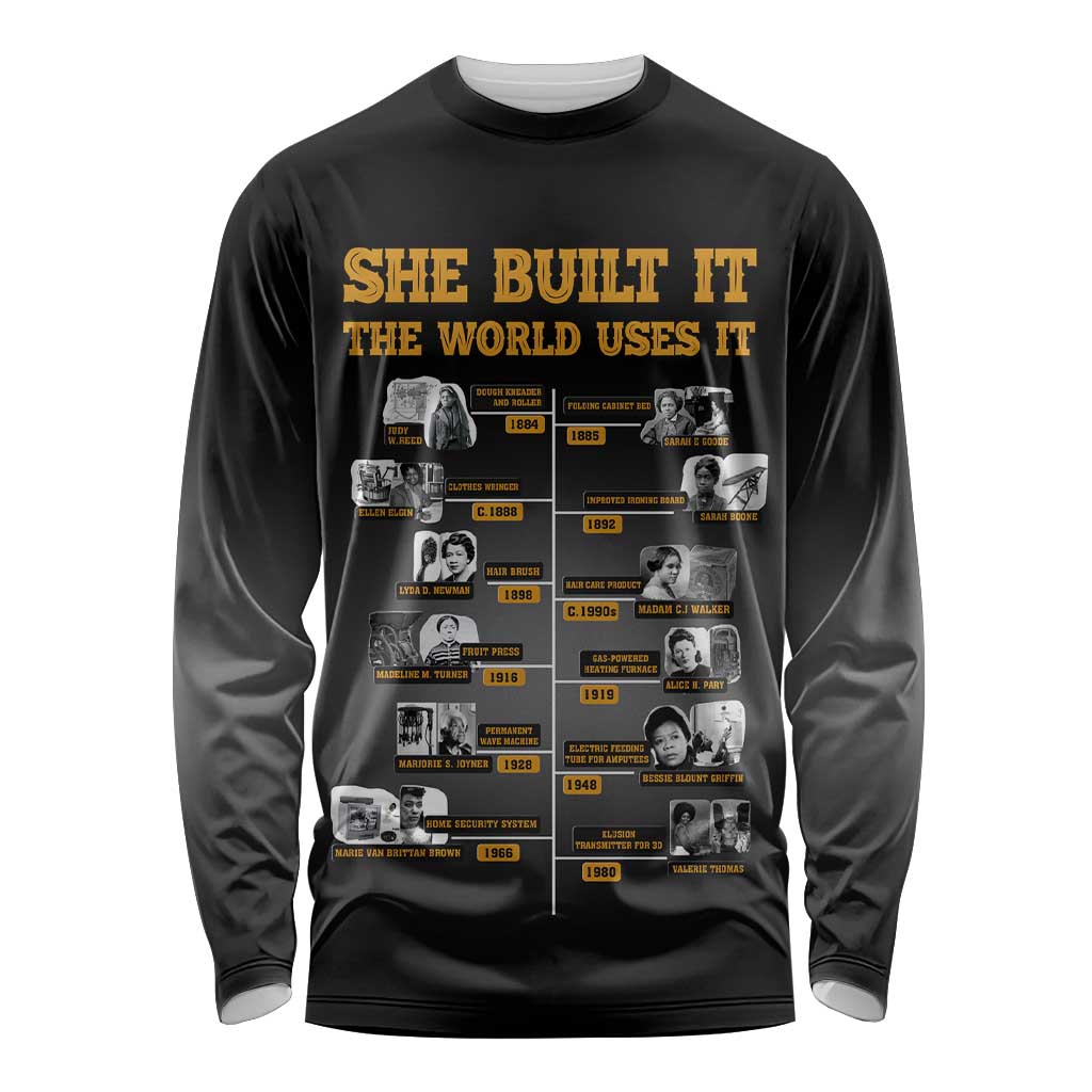 She Built It The World Uses It Long Sleeve Shirt African Influential Women Innovators Timeline - Wonder Print Shop