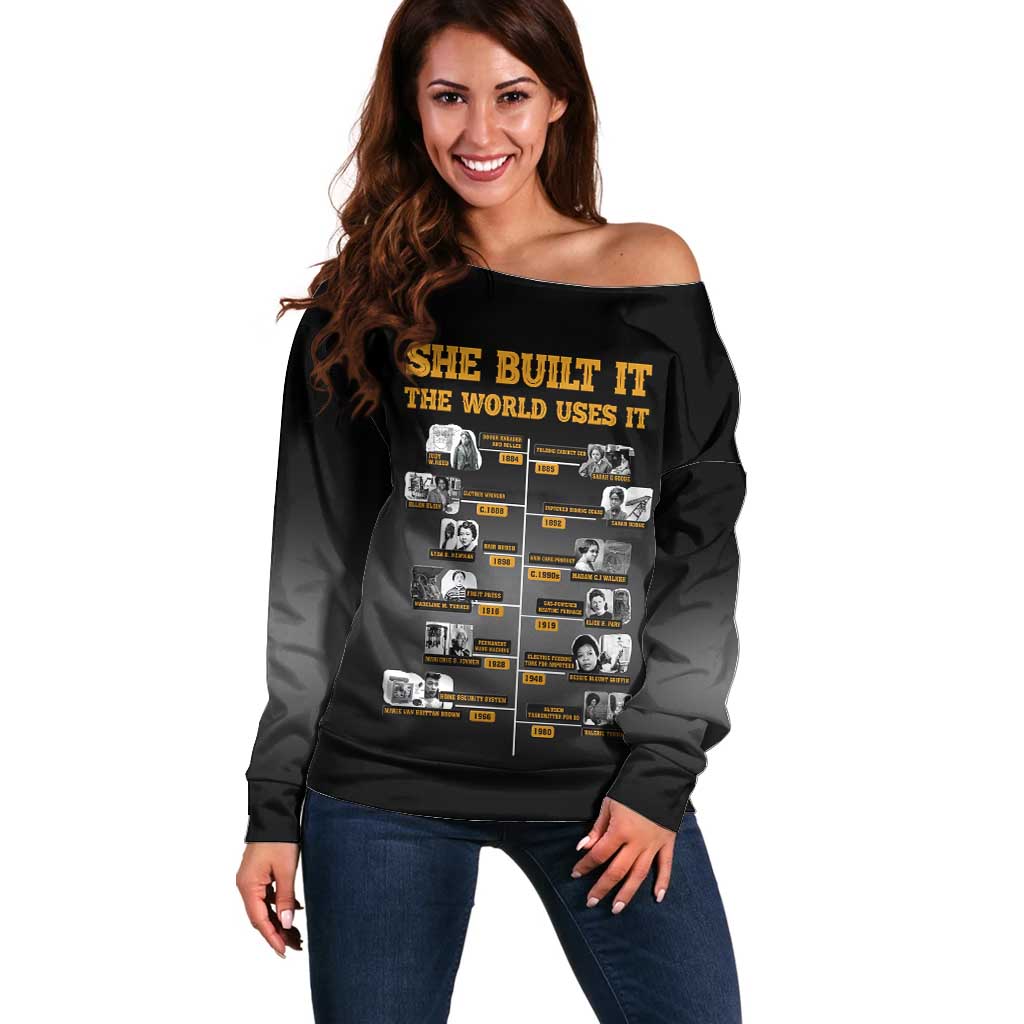 She Built It The World Uses It Off Shoulder Sweater African Influential Women Innovators Timeline - Wonder Print Shop