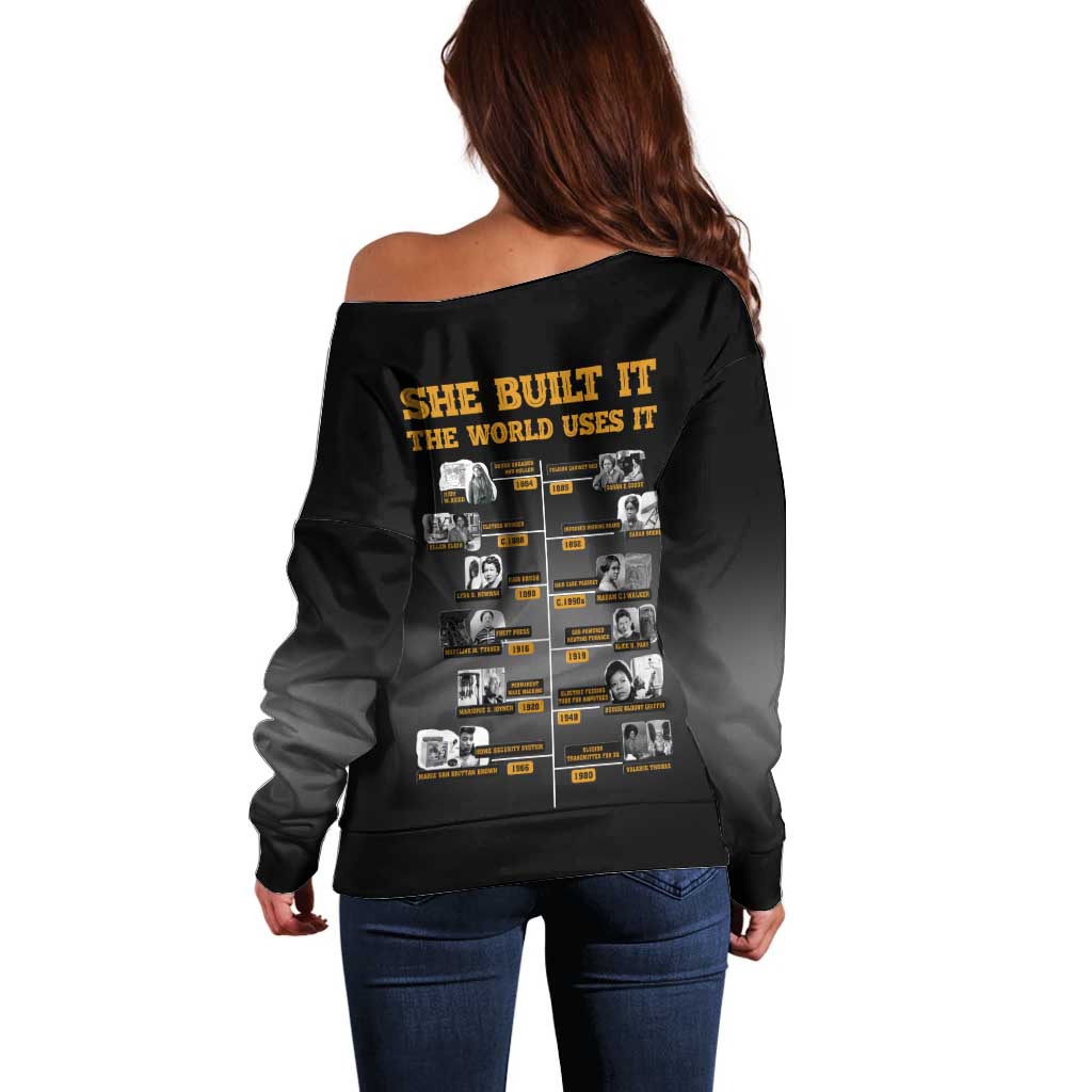 She Built It The World Uses It Off Shoulder Sweater African Influential Women Innovators Timeline - Wonder Print Shop