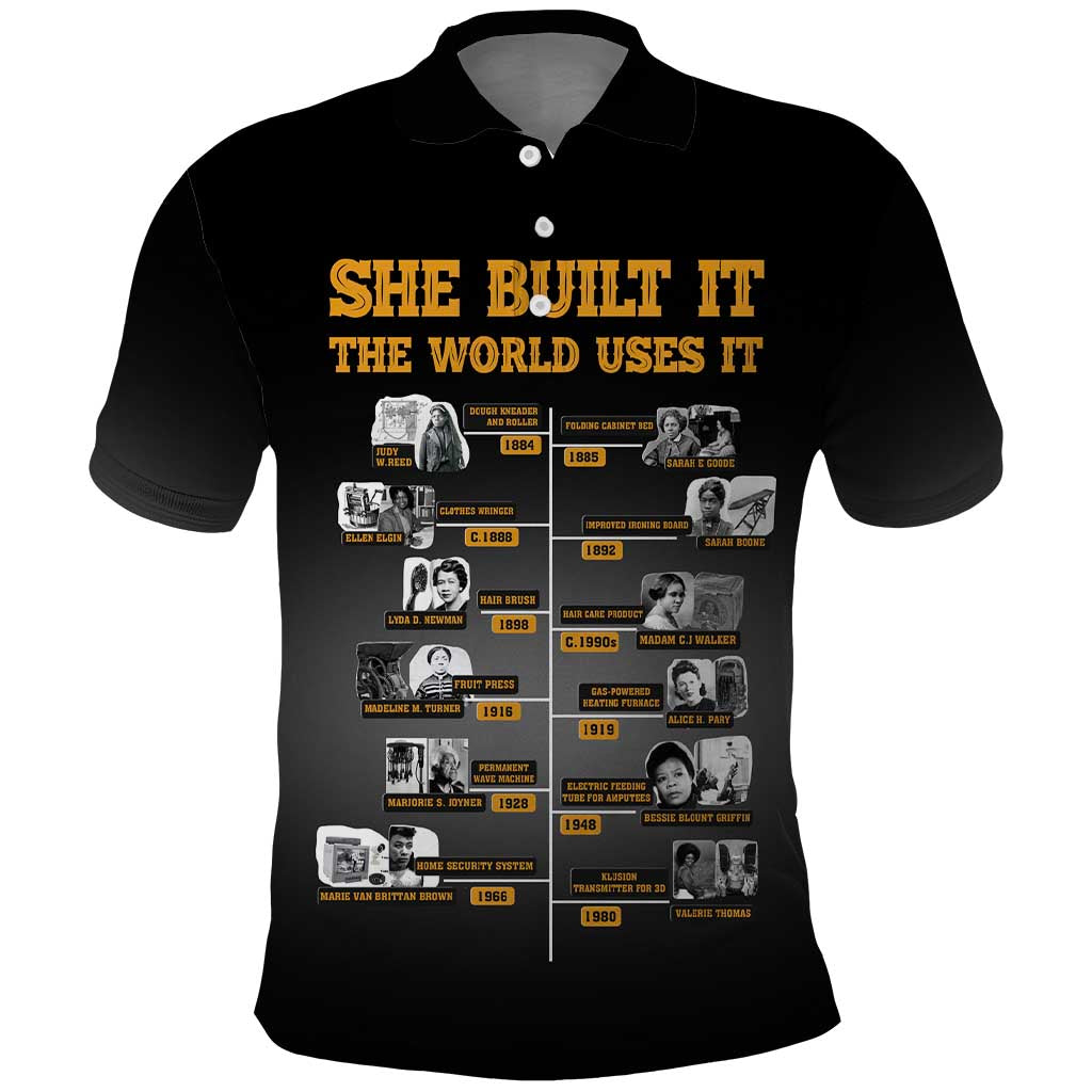 She Built It The World Uses It Polo Shirt African Influential Women Innovators Timeline - Wonder Print Shop