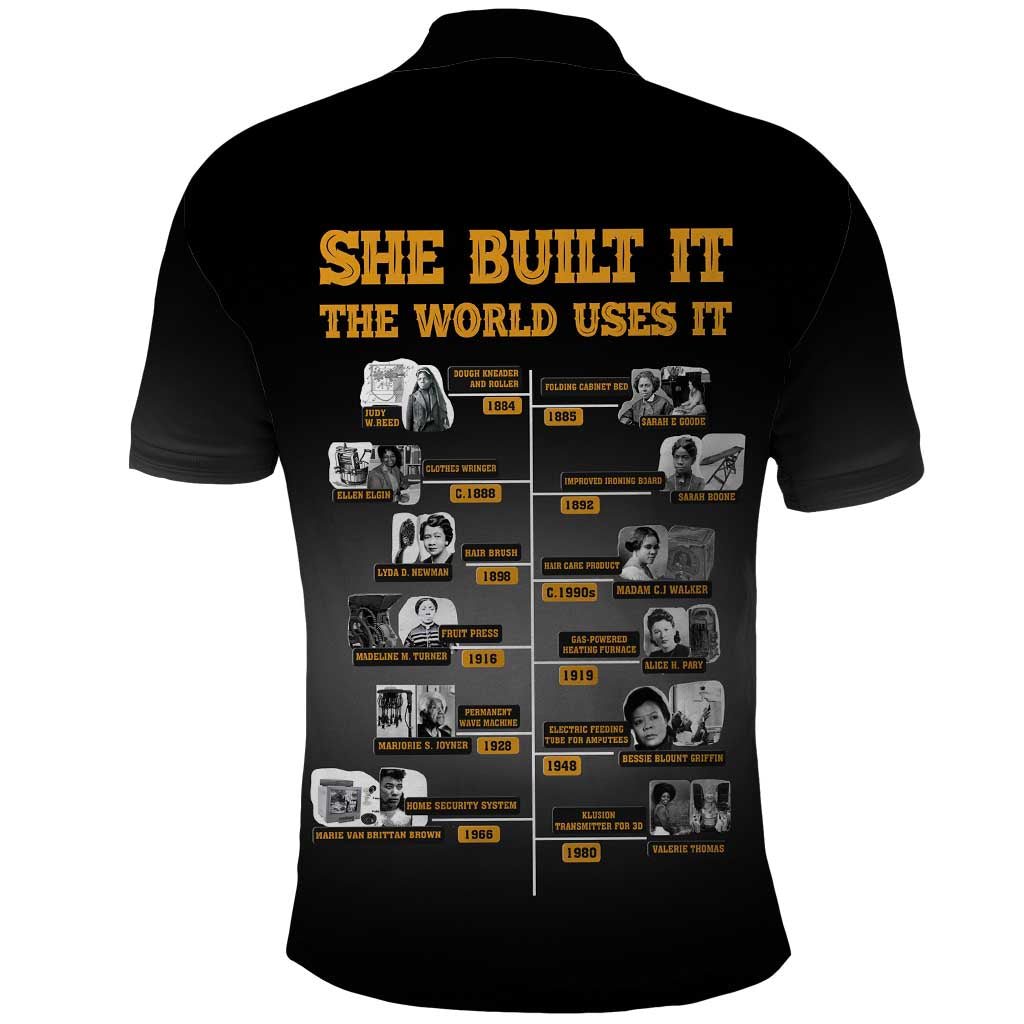 She Built It The World Uses It Polo Shirt African Influential Women Innovators Timeline - Wonder Print Shop