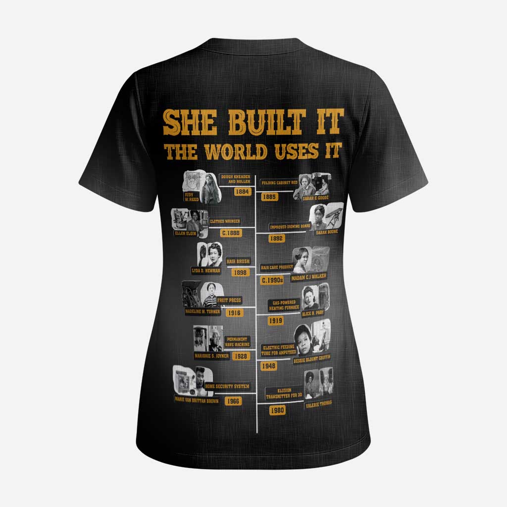 She Built It The World Uses It Scrub Top African Influential Women Innovators Timeline - Wonder Print Shop