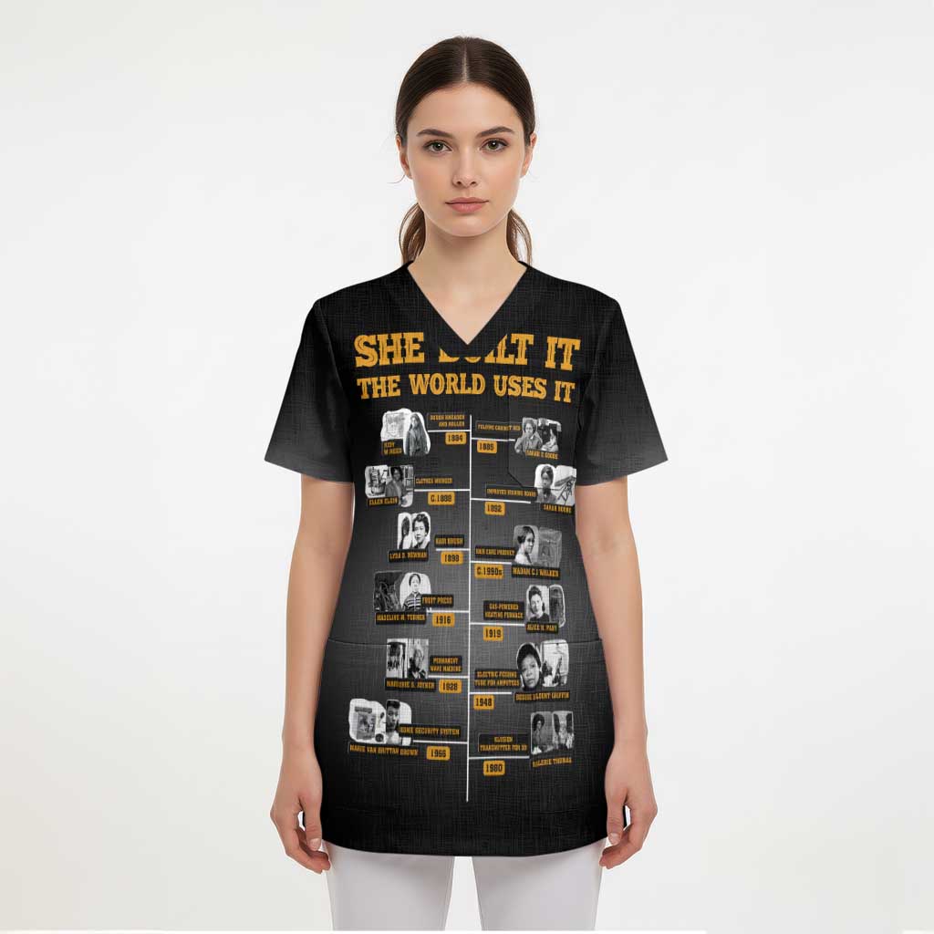 She Built It The World Uses It Scrub Top African Influential Women Innovators Timeline - Wonder Print Shop