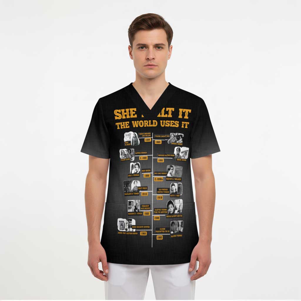 She Built It The World Uses It Scrub Top African Influential Women Innovators Timeline - Wonder Print Shop