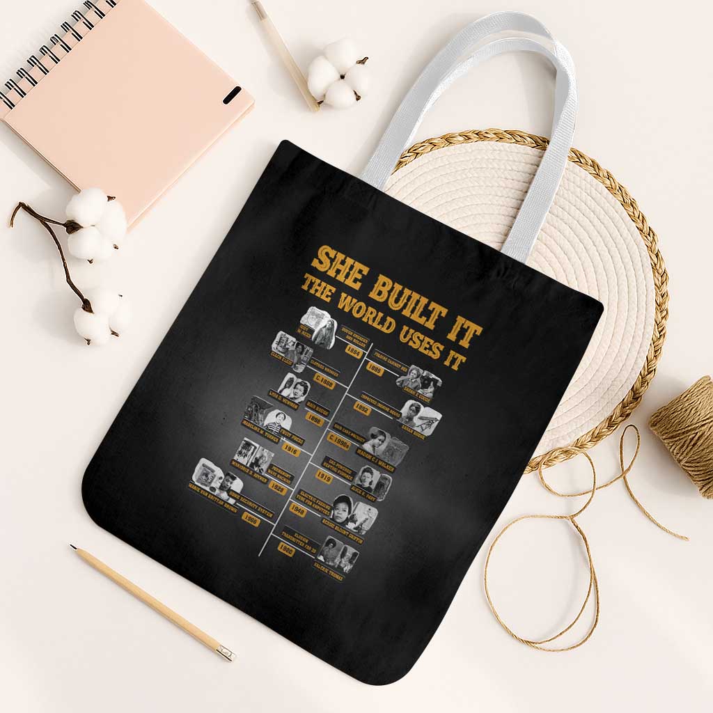 She Built It The World Uses It Tote Bag African Influential Women Innovators Timeline - Wonder Print Shop