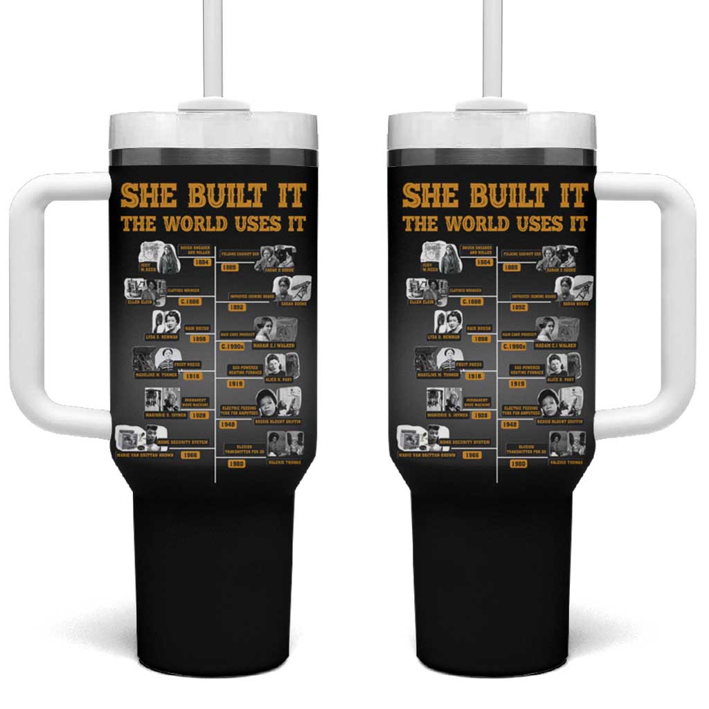 She Built It The World Uses It Tumbler With Handle African Influential Women Innovators Timeline - Wonder Print Shop