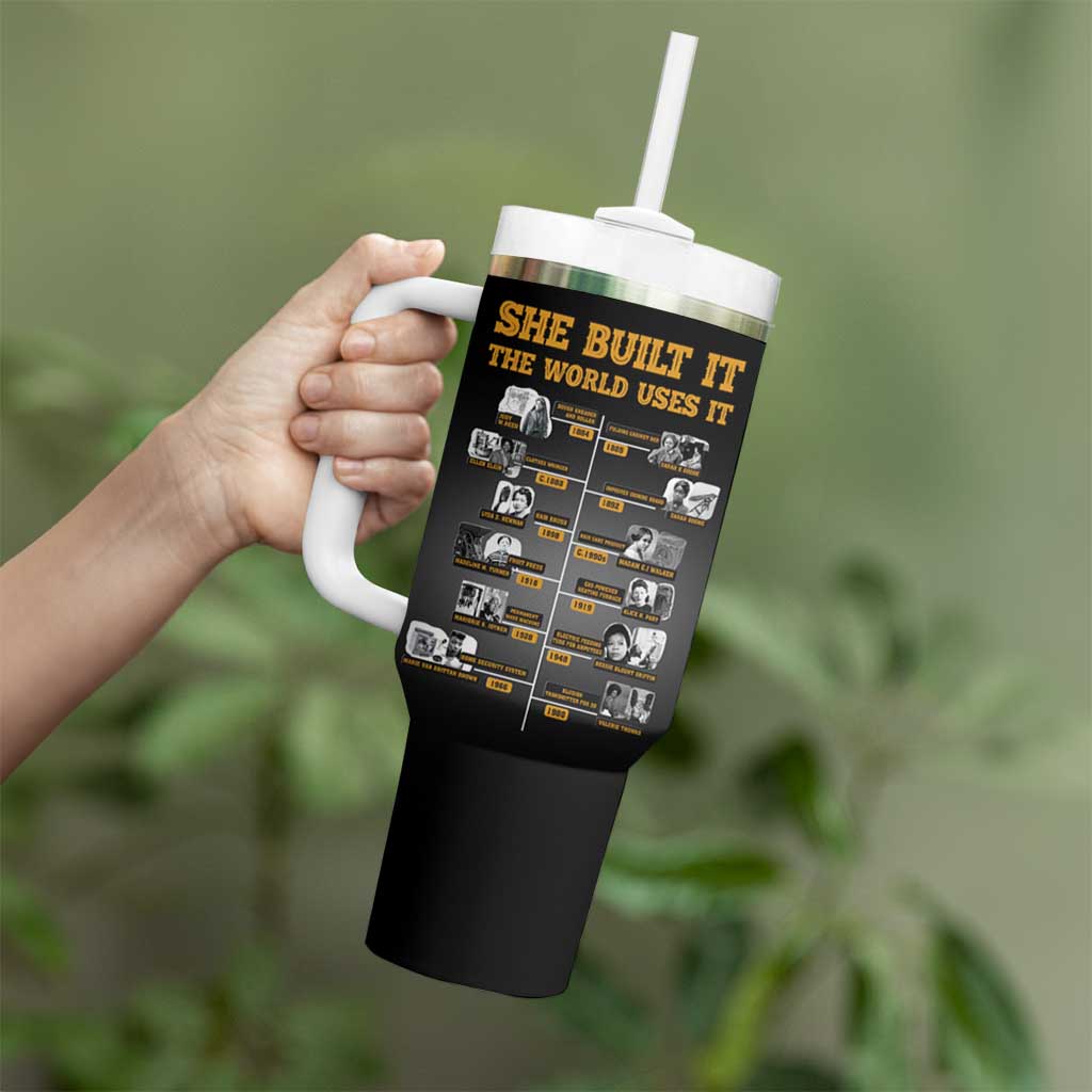 She Built It The World Uses It Tumbler With Handle African Influential Women Innovators Timeline - Wonder Print Shop