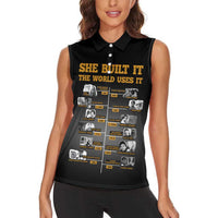 She Built It The World Uses It Women Sleeveless Polo Shirt African Influential Women Innovators Timeline - Wonder Print Shop