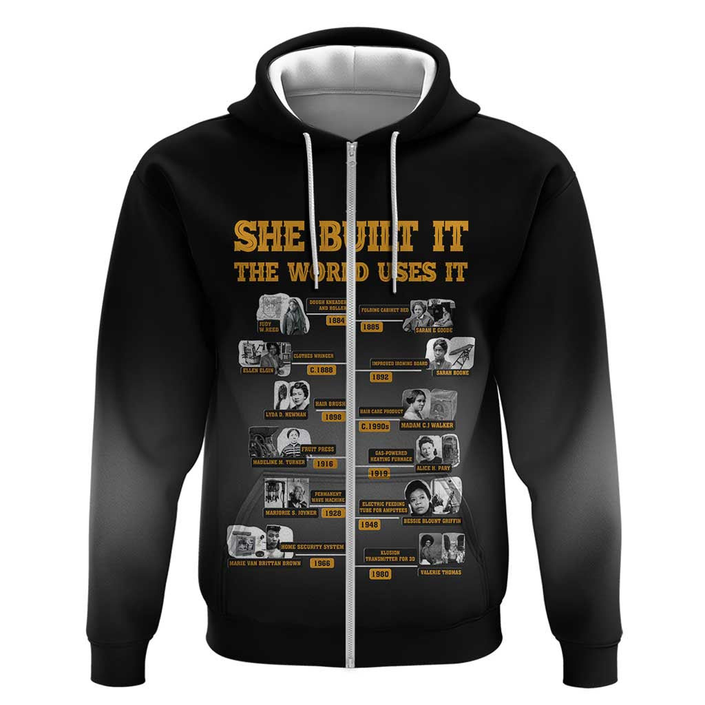 She Built It The World Uses It Zip Hoodie African Influential Women Innovators Timeline - Wonder Print Shop