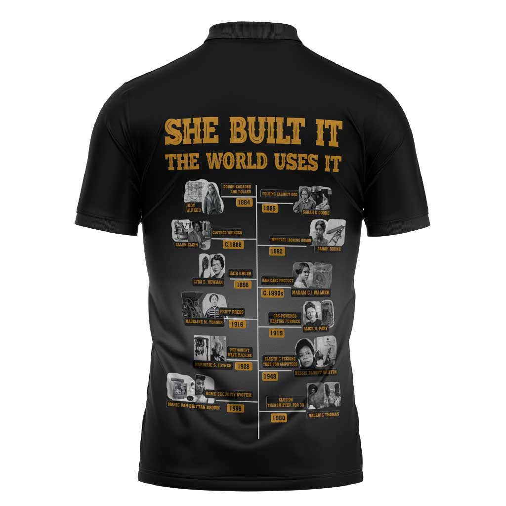She Built It The World Uses It Zipper Polo Shirt African Influential Women Innovators Timeline - Wonder Print Shop