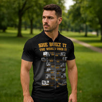 She Built It The World Uses It Zipper Polo Shirt African Influential Women Innovators Timeline - Wonder Print Shop