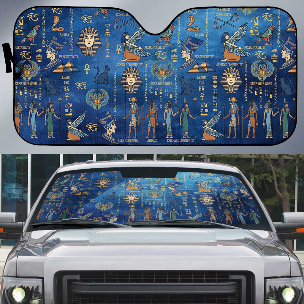 Echoes of Kemet Auto Sun Shade African Pharaohs, Anubis and Symbolic Motifs - Wonder Print Shop