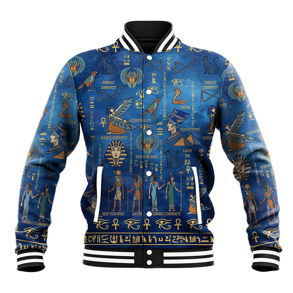 Echoes of Kemet Baseball Jacket African Pharaohs, Anubis and Symbolic Motifs - Wonder Print Shop
