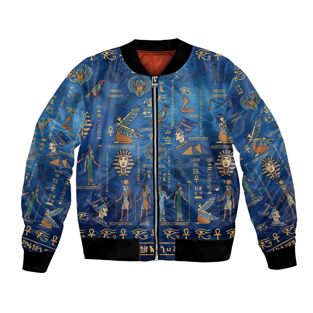 Echoes of Kemet Bomber Jacket African Pharaohs, Anubis and Symbolic Motifs - Wonder Print Shop