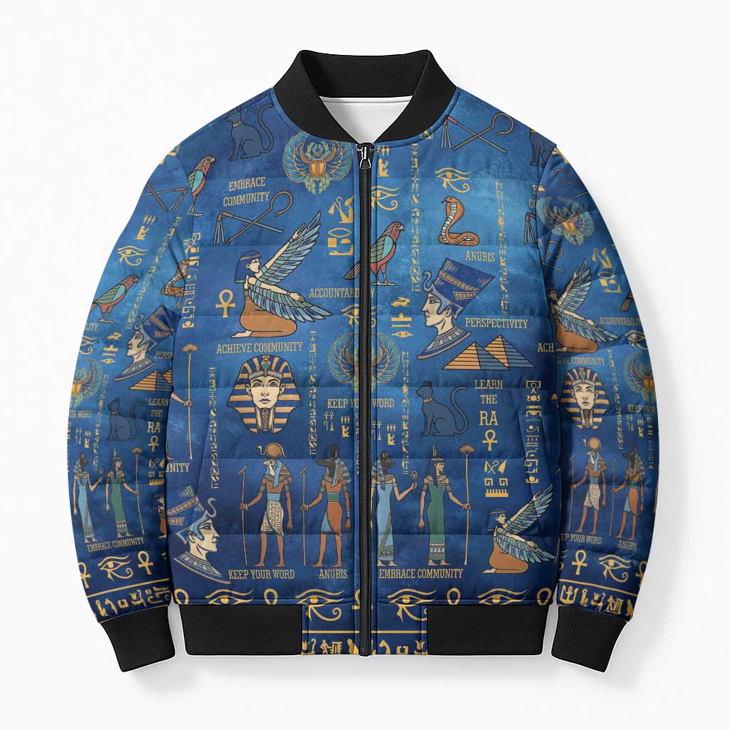 Echoes of Kemet Bomber Puffer Jacket African Pharaohs, Anubis and Symbolic Motifs - Wonder Print Shop