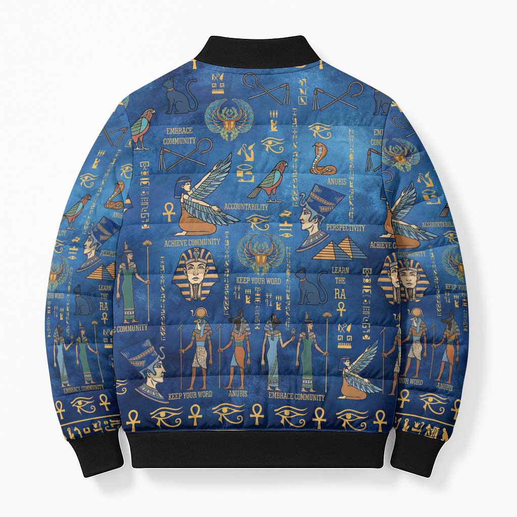 Echoes of Kemet Bomber Puffer Jacket African Pharaohs, Anubis and Symbolic Motifs - Wonder Print Shop