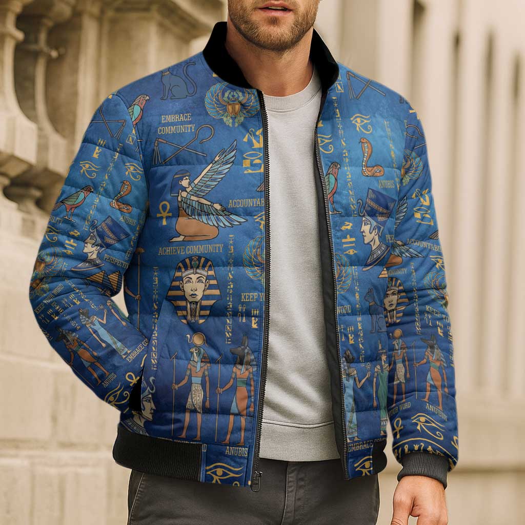 Echoes of Kemet Bomber Puffer Jacket African Pharaohs, Anubis and Symbolic Motifs - Wonder Print Shop