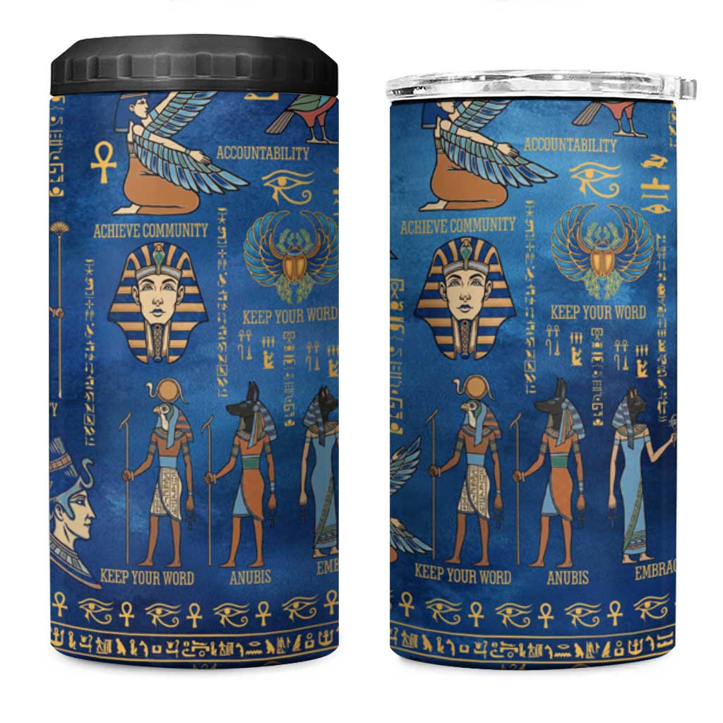 Echoes of Kemet 4 in 1 Can Cooler Tumbler African Pharaohs, Anubis and Symbolic Motifs - Wonder Print Shop