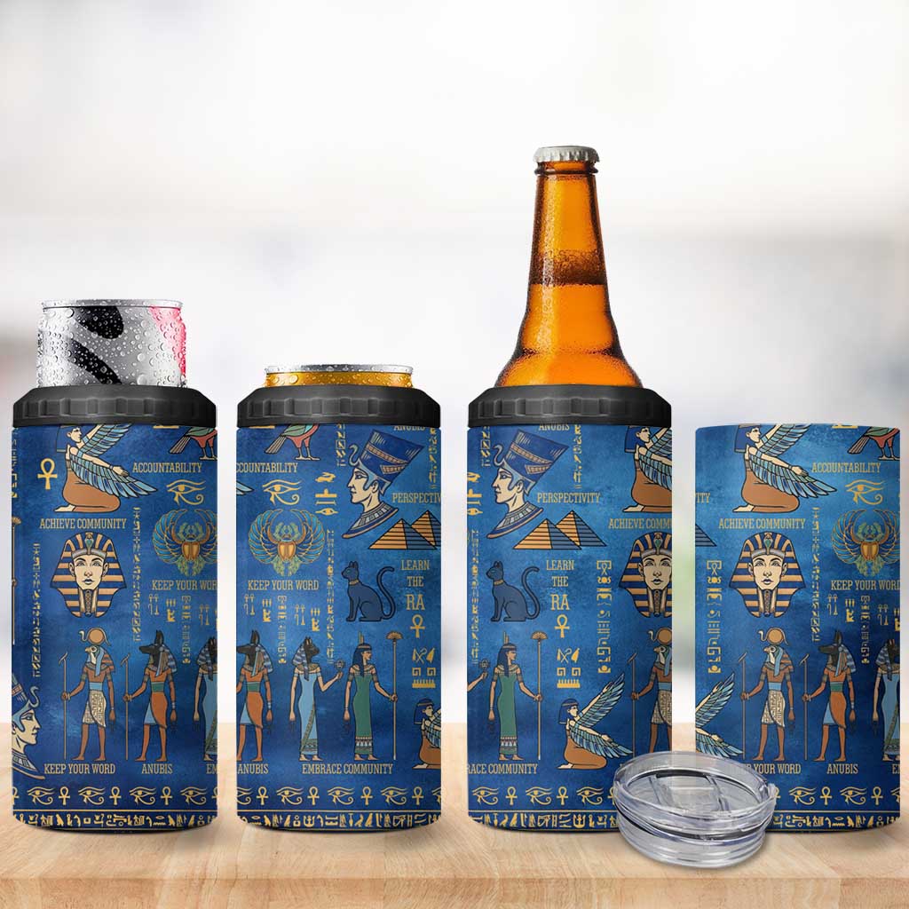 Echoes of Kemet 4 in 1 Can Cooler Tumbler African Pharaohs, Anubis and Symbolic Motifs - Wonder Print Shop