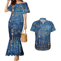 Echoes of Kemet Couples Matching Mermaid Dress and Hawaiian Shirt African Pharaohs, Anubis and Symbolic Motifs - Wonder Print Shop
