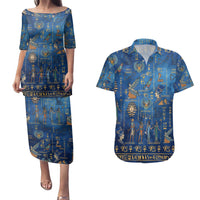 Echoes of Kemet Couples Matching Puletasi and Hawaiian Shirt African Pharaohs, Anubis and Symbolic Motifs - Wonder Print Shop