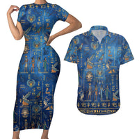 Echoes of Kemet Couples Matching Short Sleeve Bodycon Dress and Hawaiian Shirt African Pharaohs, Anubis and Symbolic Motifs - Wonder Print Shop