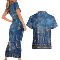 Echoes of Kemet Couples Matching Short Sleeve Bodycon Dress and Hawaiian Shirt African Pharaohs, Anubis and Symbolic Motifs - Wonder Print Shop