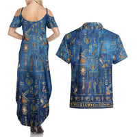 Echoes of Kemet Couples Matching Summer Maxi Dress and Hawaiian Shirt African Pharaohs, Anubis and Symbolic Motifs - Wonder Print Shop