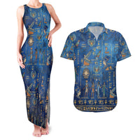 Echoes of Kemet Couples Matching Tank Maxi Dress and Hawaiian Shirt African Pharaohs, Anubis and Symbolic Motifs - Wonder Print Shop
