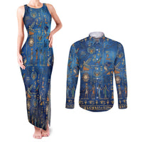 Echoes of Kemet Couples Matching Tank Maxi Dress and Long Sleeve Button Shirt African Pharaohs, Anubis and Symbolic Motifs - Wonder Print Shop