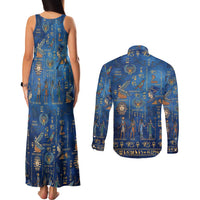 Echoes of Kemet Couples Matching Tank Maxi Dress and Long Sleeve Button Shirt African Pharaohs, Anubis and Symbolic Motifs - Wonder Print Shop