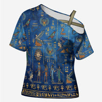 Echoes of Kemet Cross Shoulder Shirt African Pharaohs, Anubis and Symbolic Motifs - Wonder Print Shop