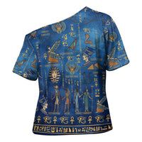 Echoes of Kemet Cross Shoulder Shirt African Pharaohs, Anubis and Symbolic Motifs - Wonder Print Shop