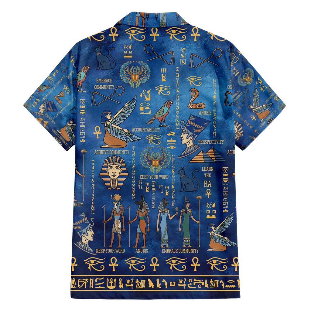 Echoes of Kemet Family Matching Long Sleeve Bodycon Dress and Hawaiian Shirt African Pharaohs, Anubis and Symbolic Motifs - Wonder Print Shop