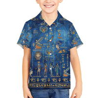 Echoes of Kemet Family Matching Long Sleeve Bodycon Dress and Hawaiian Shirt African Pharaohs, Anubis and Symbolic Motifs - Wonder Print Shop