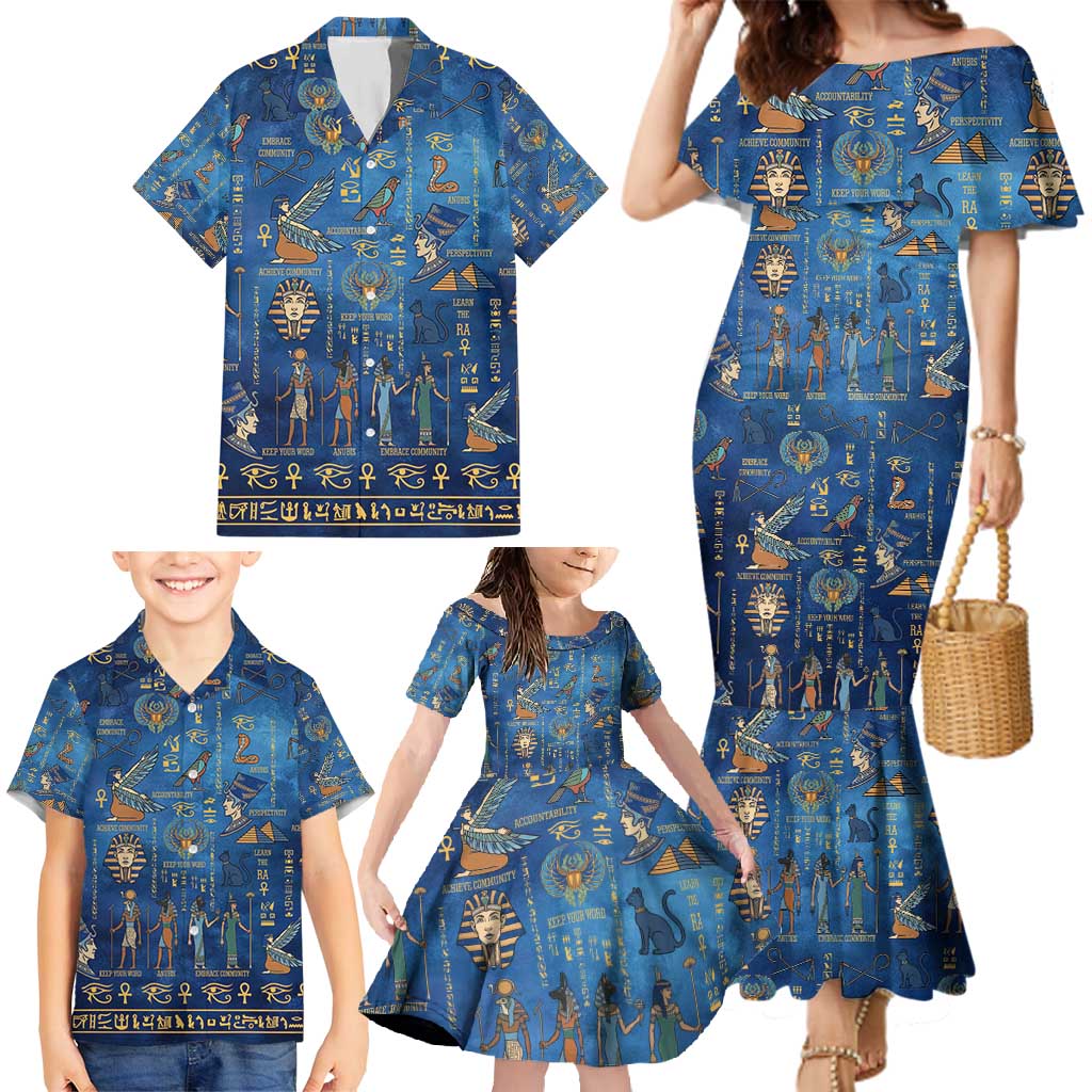 Echoes of Kemet Family Matching Mermaid Dress and Hawaiian Shirt African Pharaohs, Anubis and Symbolic Motifs - Wonder Print Shop