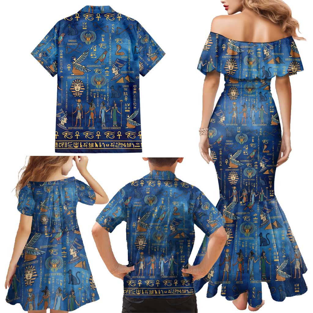 Echoes of Kemet Family Matching Mermaid Dress and Hawaiian Shirt African Pharaohs, Anubis and Symbolic Motifs - Wonder Print Shop