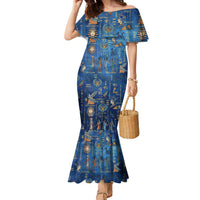 Echoes of Kemet Family Matching Mermaid Dress and Hawaiian Shirt African Pharaohs, Anubis and Symbolic Motifs - Wonder Print Shop