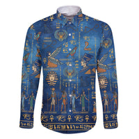Echoes of Kemet Family Matching Off The Shoulder Long Sleeve Dress and Hawaiian Shirt African Pharaohs, Anubis and Symbolic Motifs - Wonder Print Shop
