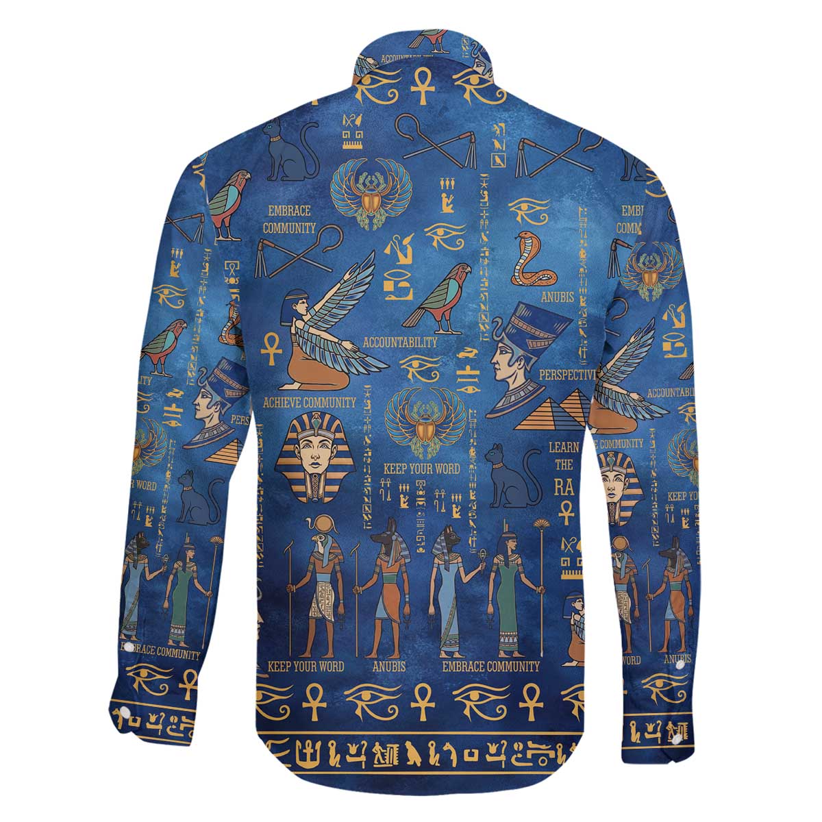 Echoes of Kemet Family Matching Off The Shoulder Long Sleeve Dress and Hawaiian Shirt African Pharaohs, Anubis and Symbolic Motifs - Wonder Print Shop