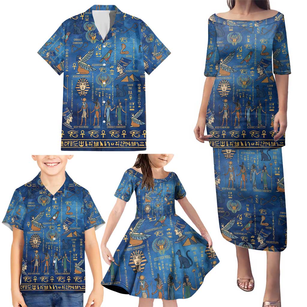 Echoes of Kemet Family Matching Puletasi and Hawaiian Shirt African Pharaohs, Anubis and Symbolic Motifs - Wonder Print Shop
