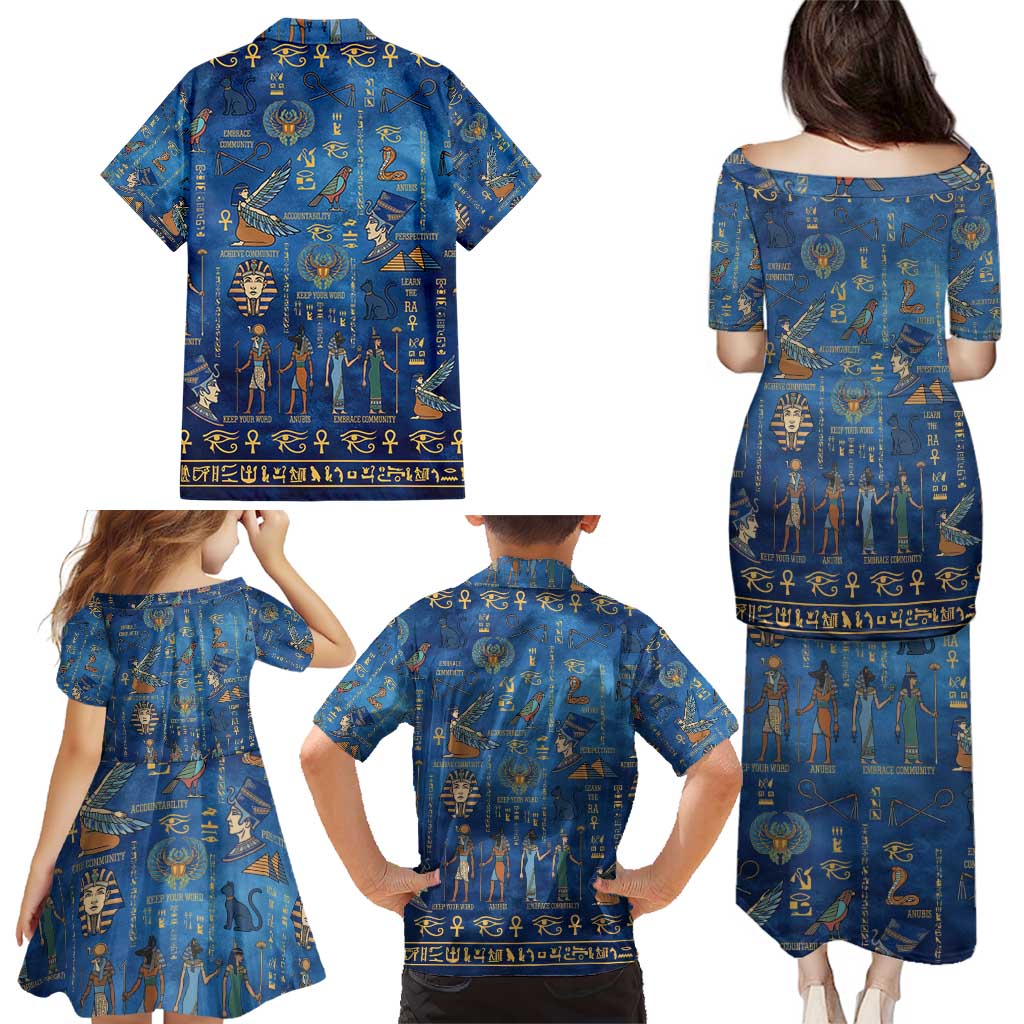 Echoes of Kemet Family Matching Puletasi and Hawaiian Shirt African Pharaohs, Anubis and Symbolic Motifs - Wonder Print Shop