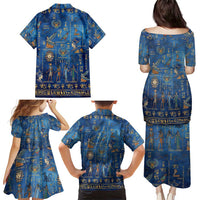 Echoes of Kemet Family Matching Puletasi and Hawaiian Shirt African Pharaohs, Anubis and Symbolic Motifs - Wonder Print Shop
