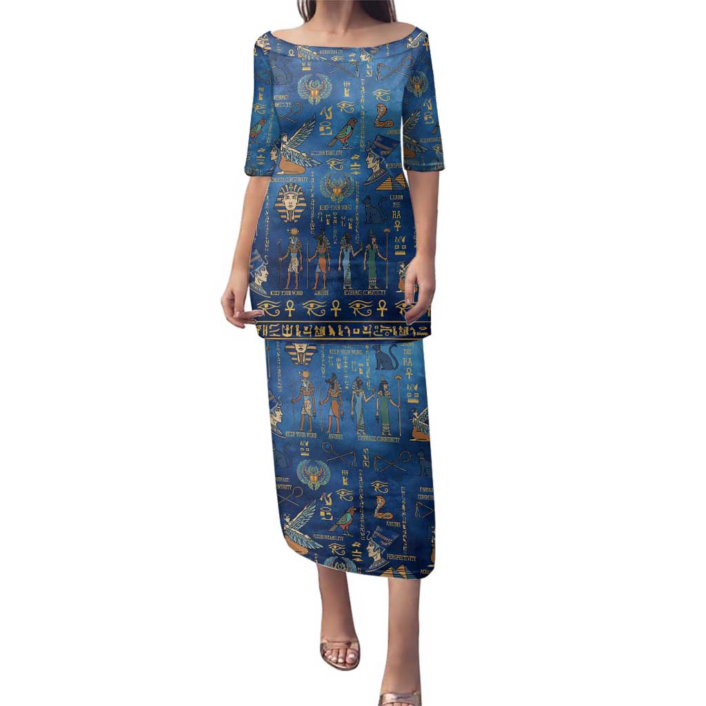 Echoes of Kemet Family Matching Puletasi and Hawaiian Shirt African Pharaohs, Anubis and Symbolic Motifs - Wonder Print Shop