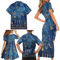 Echoes of Kemet Family Matching Short Sleeve Bodycon Dress and Hawaiian Shirt African Pharaohs, Anubis and Symbolic Motifs - Wonder Print Shop