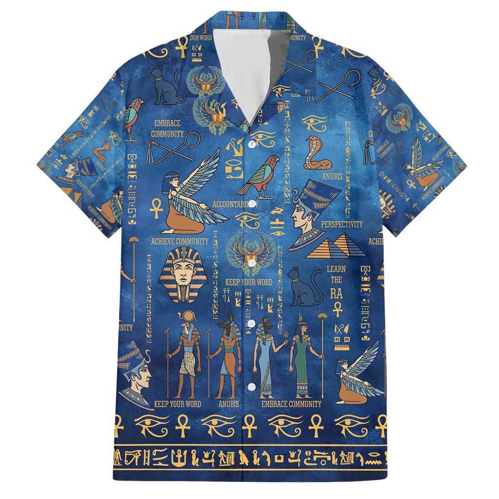 Echoes of Kemet Family Matching Short Sleeve Bodycon Dress and Hawaiian Shirt African Pharaohs, Anubis and Symbolic Motifs - Wonder Print Shop