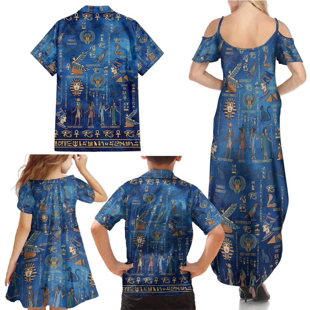 Echoes of Kemet Family Matching Summer Maxi Dress and Hawaiian Shirt African Pharaohs, Anubis and Symbolic Motifs - Wonder Print Shop