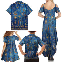 Echoes of Kemet Family Matching Summer Maxi Dress and Hawaiian Shirt African Pharaohs, Anubis and Symbolic Motifs - Wonder Print Shop